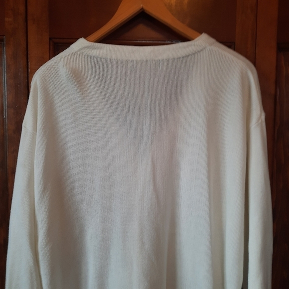 Vintage off white Grandpa style v-neck knit cardigan sweater unisex - Picture 8 of 9